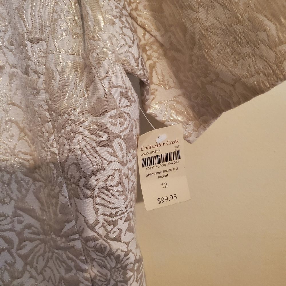 Coldwater creek short sleeve dress jacket in cream brocade size 12 - Picture 5 of 9
